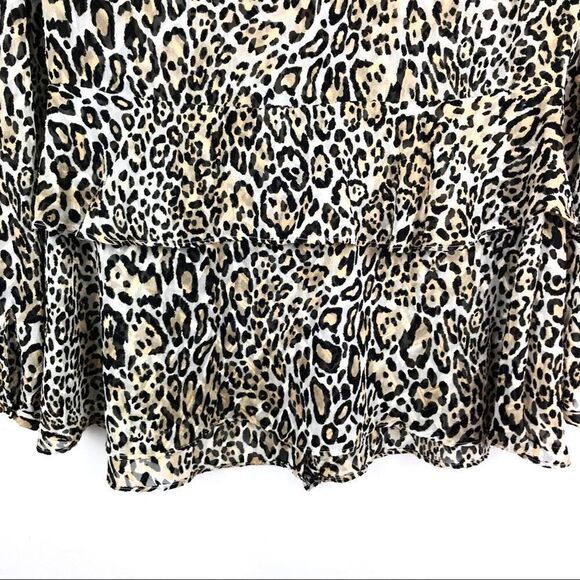 Chico’s Leopard Print Ruffle Button Up Long Sleeve Top Small - Picture 6 of 9